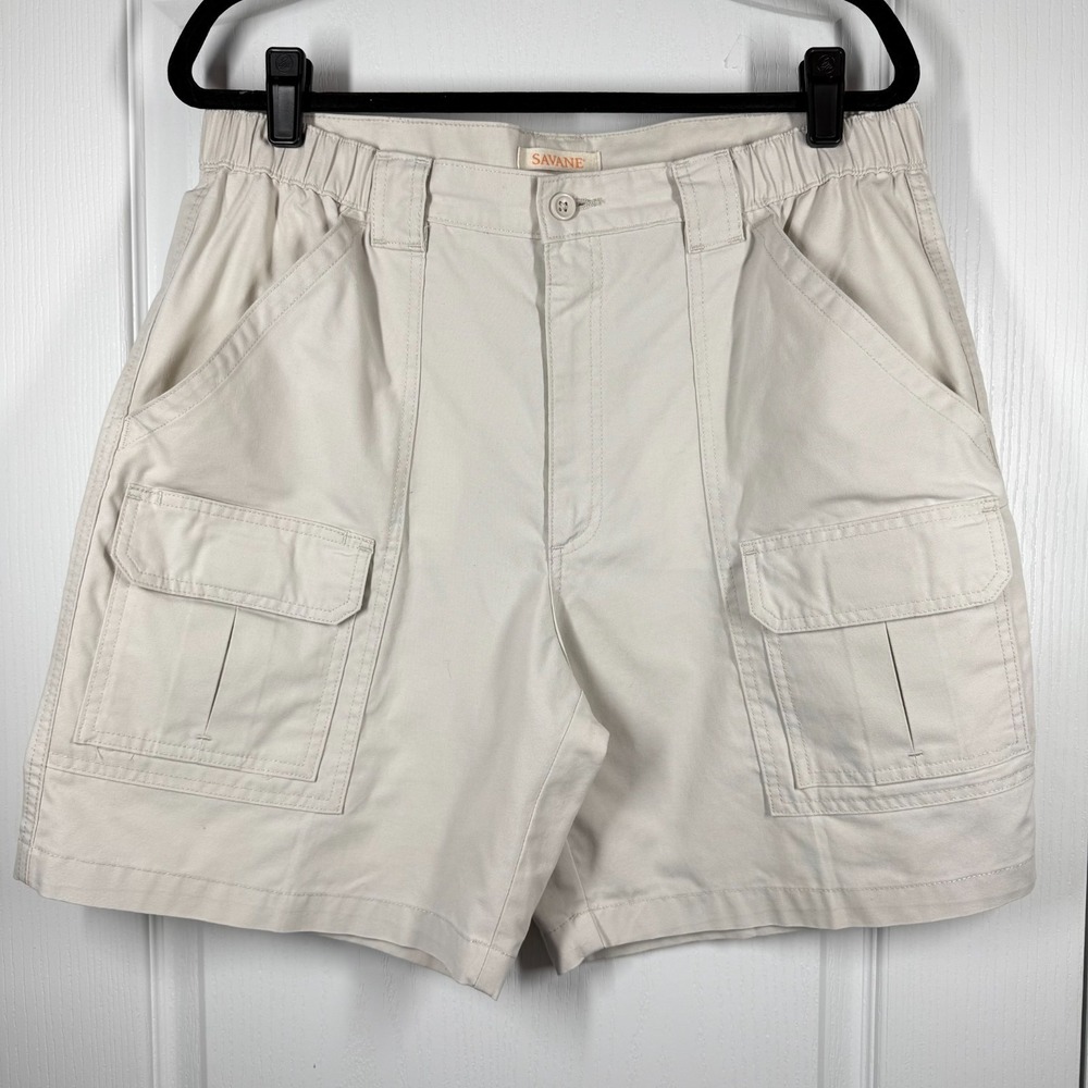 Savane Tech Cargo Pocket Shorts Mens 36 Stone Fishing Active Hiking Canvas 7.5"